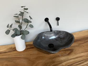 Naturstein Waschbecken Aufsatzwaschbecken Flussstein 48x37 cm