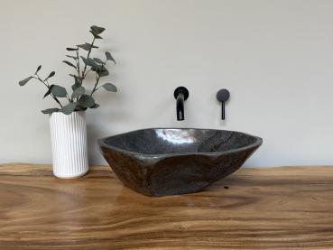 Preview: Naturstein Waschbecken Aufsatzwaschbecken Flussstein 48x37 cm
