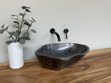 Preview: Naturstein Waschbecken Aufsatzwaschbecken Flussstein 48x37 cm