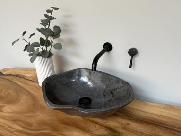 Naturstein Waschbecken Aufsatzwaschbecken Flussstein 48x37 cm