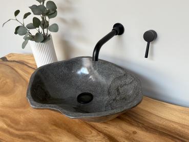 Naturstein Waschbecken Aufsatzwaschbecken Flussstein 48x37 cm