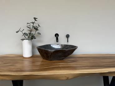 Naturstein Waschbecken Aufsatzwaschbecken Flussstein 48x37 cm