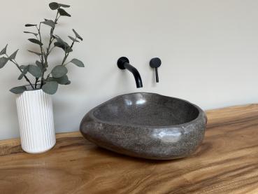 Preview: Naturstein Waschbecken Aufsatzwaschbecken Flussstein 41x39 cm