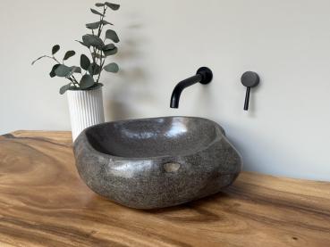 Naturstein Waschbecken Aufsatzwaschbecken Flussstein 41x39 cm