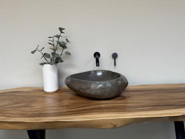 Naturstein Waschbecken Aufsatzwaschbecken Flussstein 41x39 cm