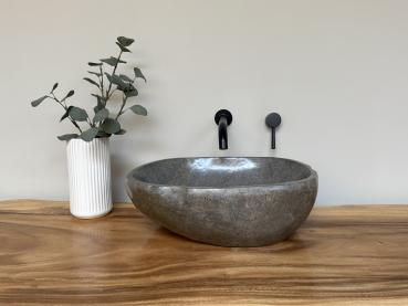 Preview: Naturstein Waschbecken Aufsatzwaschbecken Flussstein 46x36 cm