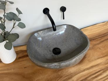 Preview: Naturstein Waschbecken Aufsatzwaschbecken Flussstein 46x36 cm