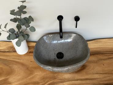 Naturstein Waschbecken Aufsatzwaschbecken Flussstein 46x36 cm