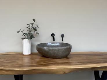 Naturstein Waschbecken Aufsatzwaschbecken Flussstein 46x36 cm