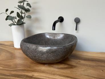 Naturstein Waschbecken Aufsatzwaschbecken Flussstein 41x41 cm