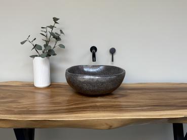 Naturstein Waschbecken Aufsatzwaschbecken Flussstein 41x41 cm