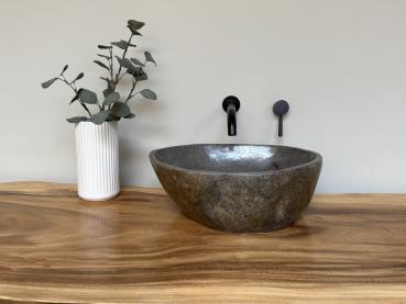 Preview: Naturstein Waschbecken Aufsatzwaschbecken Flussstein 44x37 cm