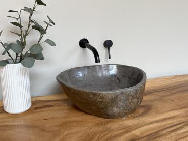 Preview: Naturstein Waschbecken Aufsatzwaschbecken Flussstein 44x37 cm