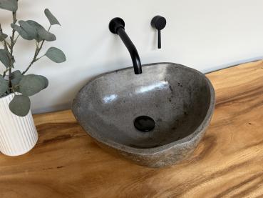 Preview: Naturstein Waschbecken Aufsatzwaschbecken Flussstein 44x37 cm