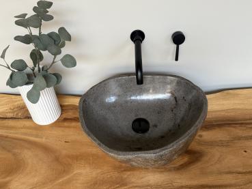 Naturstein Waschbecken Aufsatzwaschbecken Flussstein 44x37 cm