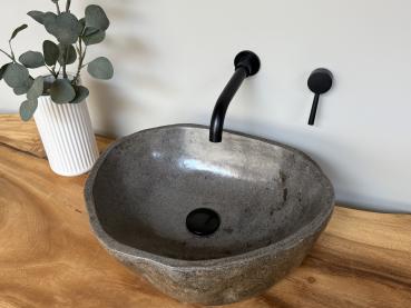 Naturstein Waschbecken Aufsatzwaschbecken Flussstein 44x37 cm