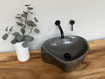 Naturstein Waschbecken Aufsatzwaschbecken Flussstein 39x35 cm