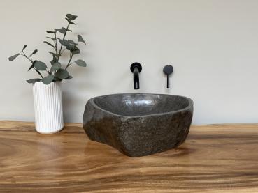 Preview: Naturstein Waschbecken Aufsatzwaschbecken Flussstein 39x35 cm
