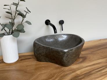 Preview: Naturstein Waschbecken Aufsatzwaschbecken Flussstein 39x35 cm