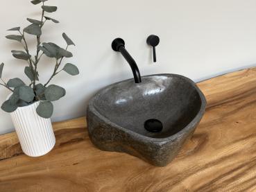 Preview: Naturstein Waschbecken Aufsatzwaschbecken Flussstein 39x35 cm