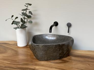 Naturstein Waschbecken Aufsatzwaschbecken Flussstein 39x35 cm