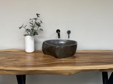 Naturstein Waschbecken Aufsatzwaschbecken Flussstein 39x35 cm