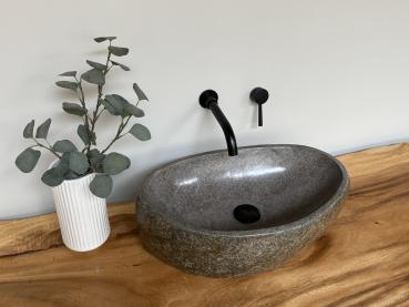 Naturstein Waschbecken Aufsatzwaschbecken Flussstein 54x33 cm