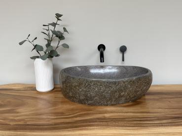 Preview: Naturstein Waschbecken Aufsatzwaschbecken Flussstein 54x33 cm