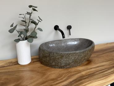 Preview: Naturstein Waschbecken Aufsatzwaschbecken Flussstein 54x33 cm