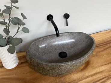 Preview: Naturstein Waschbecken Aufsatzwaschbecken Flussstein 54x33 cm