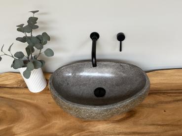 Naturstein Waschbecken Aufsatzwaschbecken Flussstein 54x33 cm