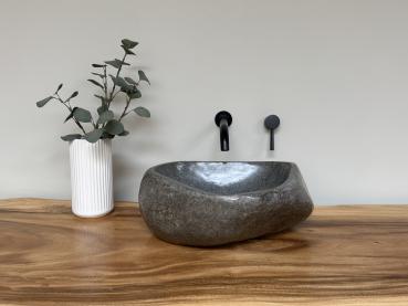 Preview: Naturstein Waschbecken Aufsatzwaschbecken Flussstein 42x41 cm