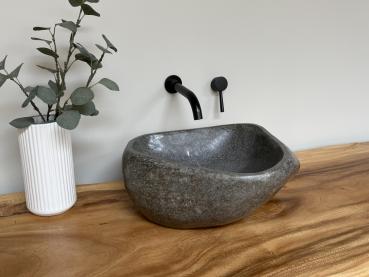 Preview: Naturstein Waschbecken Aufsatzwaschbecken Flussstein 42x41 cm