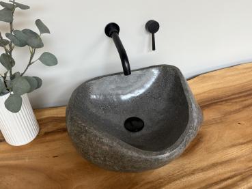 Preview: Naturstein Waschbecken Aufsatzwaschbecken Flussstein 42x41 cm