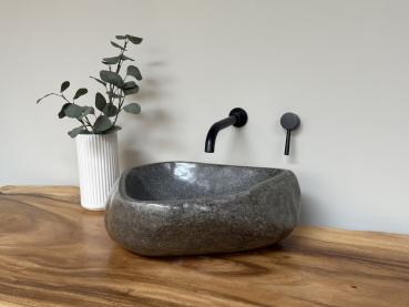 Naturstein Waschbecken Aufsatzwaschbecken Flussstein 42x41 cm