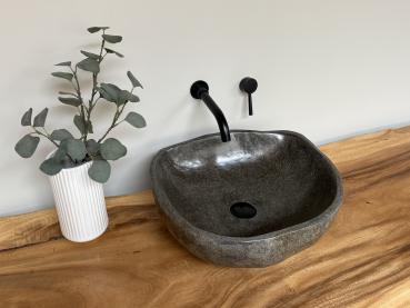 Naturstein Waschbecken Aufsatzwaschbecken Flussstein 46x44 cm