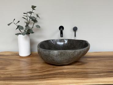 Preview: Naturstein Waschbecken Aufsatzwaschbecken Flussstein 46x44 cm