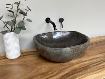 Preview: Naturstein Waschbecken Aufsatzwaschbecken Flussstein 46x44 cm