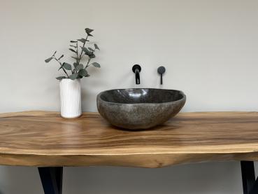 Naturstein Waschbecken Aufsatzwaschbecken Flussstein 46x44 cm