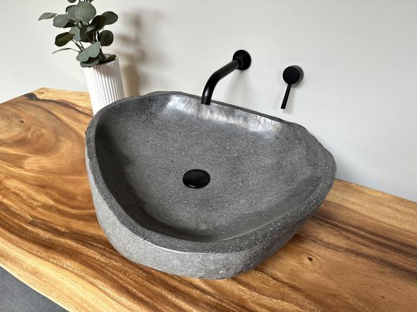 Naturstein Waschbecken Aufsatzwaschbecken Flussstein 61x52 cm