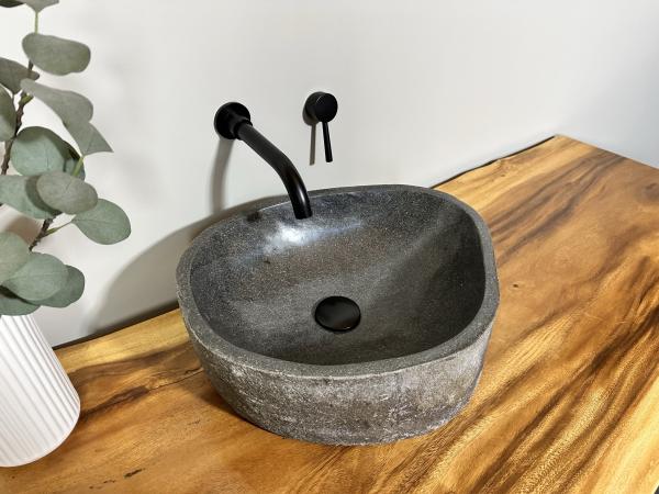 Naturstein Waschbecken Aufsatzwaschbecken Flussstein 45x36 cm