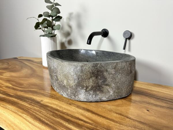 Naturstein Waschbecken Aufsatzwaschbecken Flussstein 45x36 cm