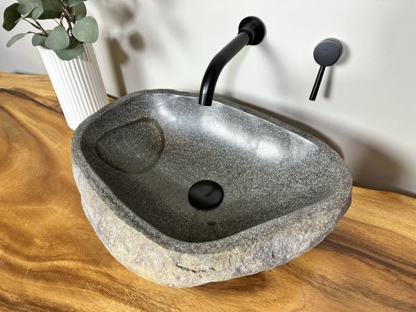 Naturstein Waschbecken Aufsatzwaschbecken Flussstein 48x36 cm