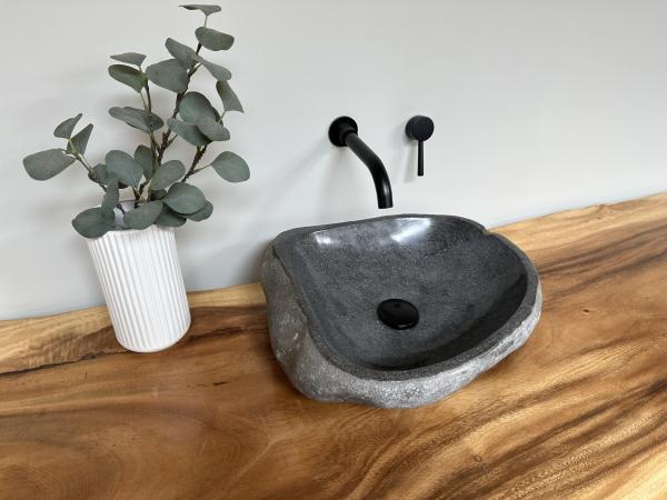 Naturstein Waschbecken Aufsatzwaschbecken Flussstein 43x38