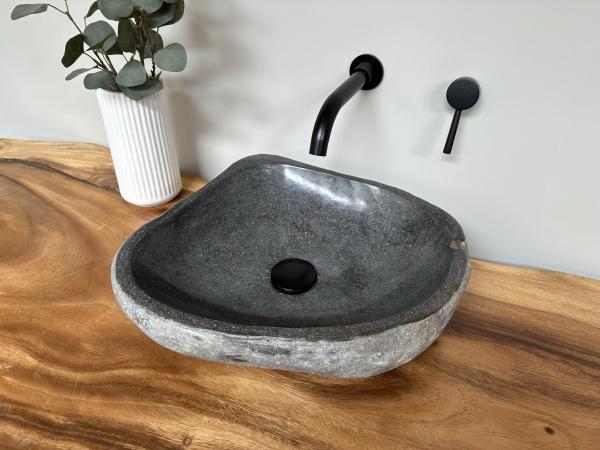 Naturstein Waschbecken Aufsatzwaschbecken Flussstein 43x38