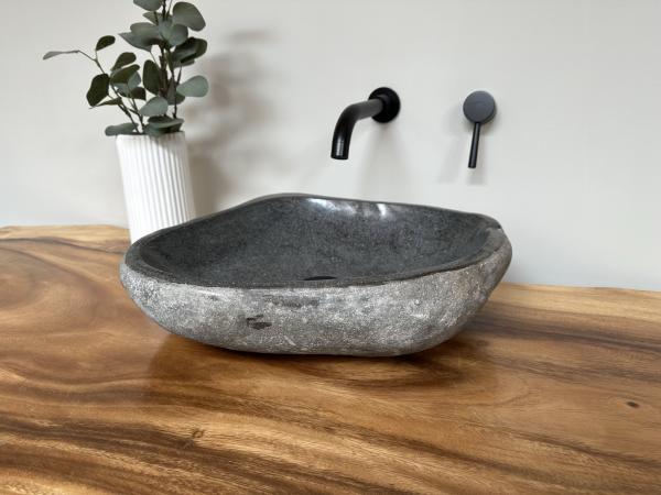 Naturstein Waschbecken Aufsatzwaschbecken Flussstein 43x38