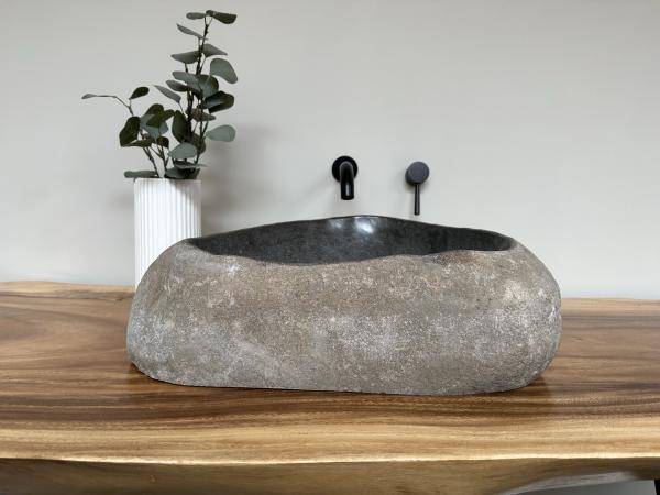 Naturstein Waschbecken Aufsatzwaschbecken Flussstein 55x48 cm