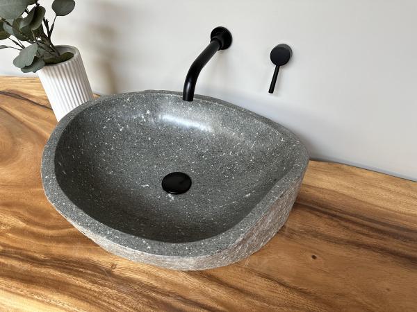 Naturstein Waschbecken Aufsatzwaschbecken Flussstein 50x45