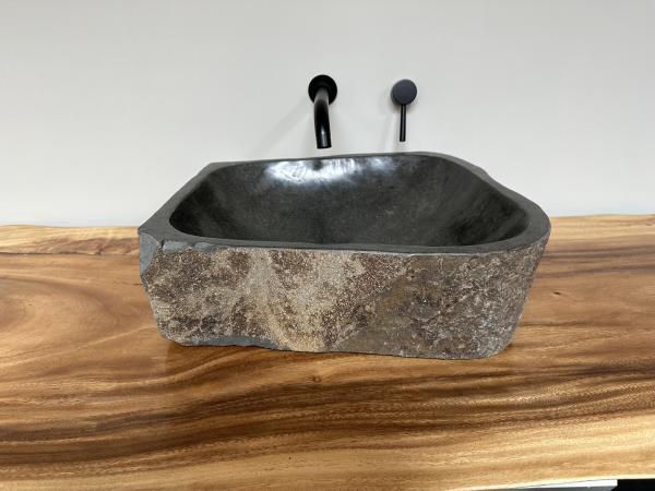 Naturstein Waschbecken Aufsatzwaschbecken Flussstein 48x42 cm