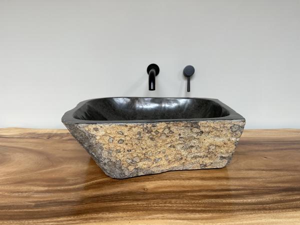Naturstein Waschbecken Aufsatzwaschbecken Flussstein 48x42 cm